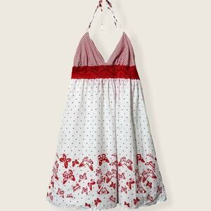 Vintage Forever 21 Red & White Polka Dot Butterfly Print Halter Sundress Small